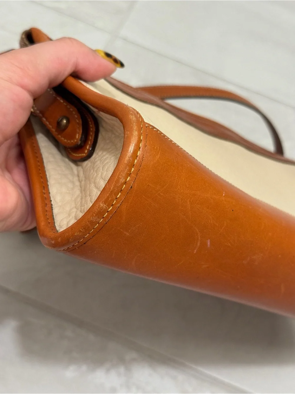 Dooney & Bourke Cream and Brown Leather Crossbody Shoulder Bag